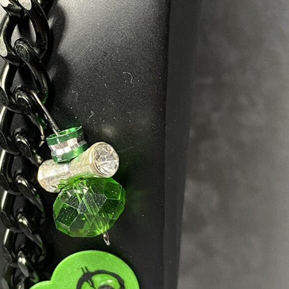 Hand Embellished Necklace eyeball bow, crystal lace pendant guitar pick beads - Picture 6 of 10